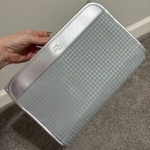 Dior Beauty silver blue travel folding cosmetics makeup bag